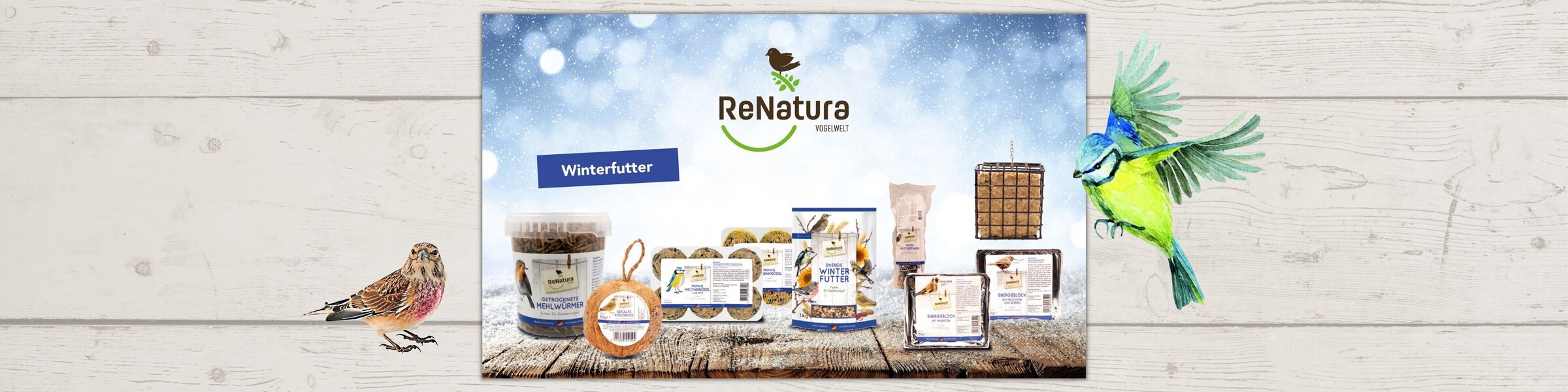 Gruppenbild aller Produkte von ReNatura Winterfutter für Wildvögel.